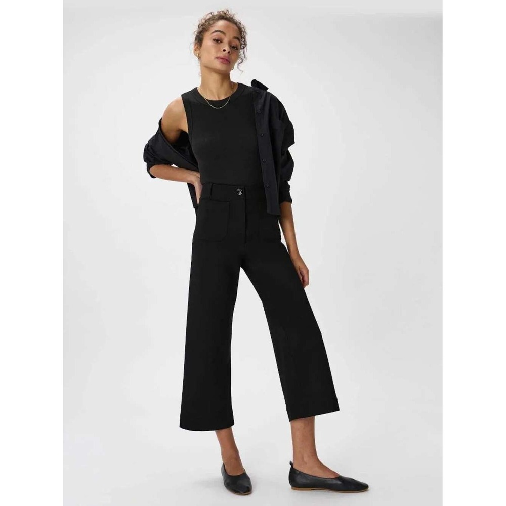 Quince Ultra-Stretch Ponte Cropped Wide Leg Pants Black Size 6 JDAVN01-11722